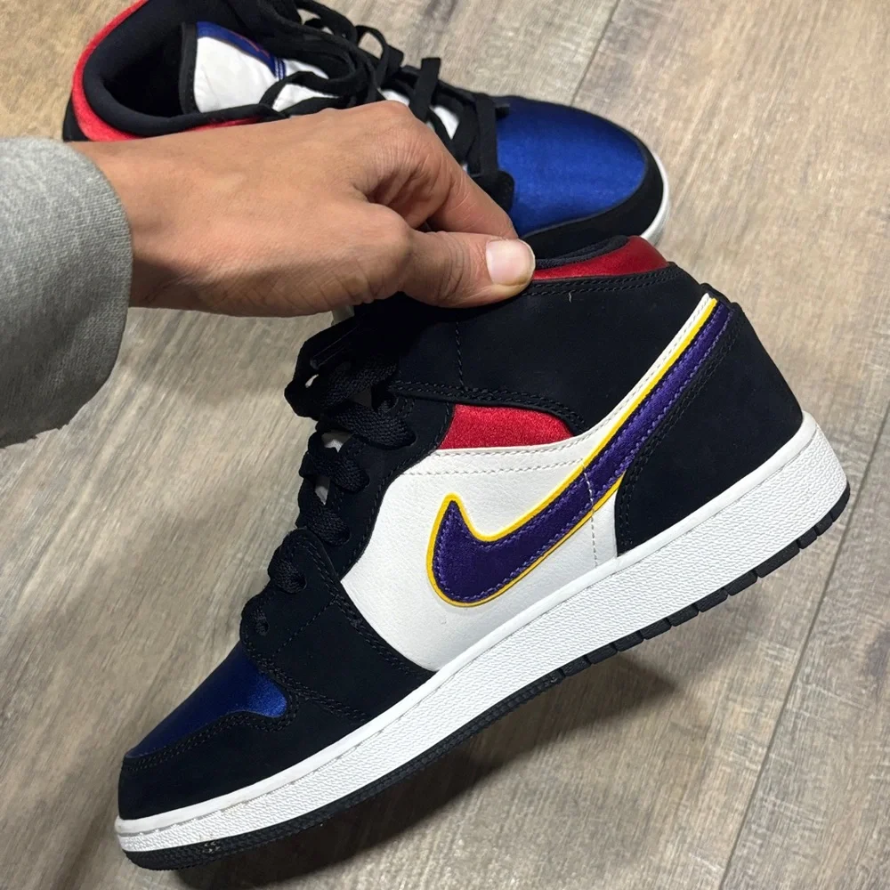 Jordan 1 Mid Black, Blue, and Red Sneakers - Picture 3 of 6